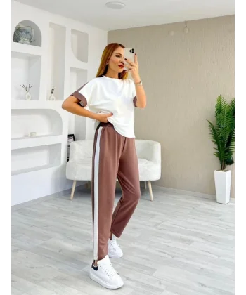 Kadın Modal Dokulu Kumaş Yanı şeritli Takım