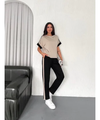 Kadın Modal Dokulu Kumaş Yanı şeritli Takım