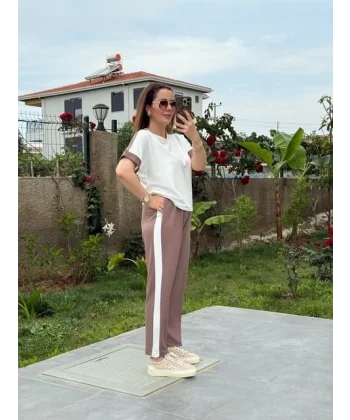 Kadın Modal Dokulu Kumaş Yanı şeritli Takım