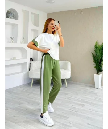 Kadın Modal Dokulu Kumaş Yanı şeritli Takım