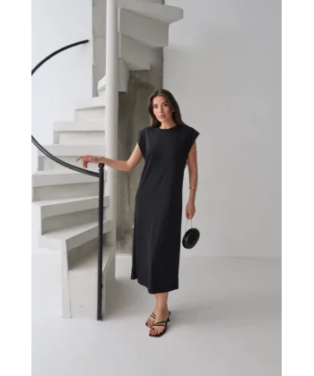 KADIN MODAL KUMAŞ BİSİKLET YAKA VATKALI ELBİSE