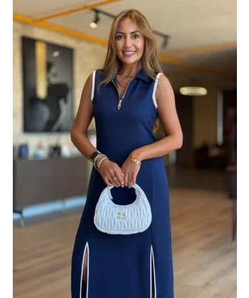 Kadın Modal Kumaş Fermuarlı Kolsuz Midi Boy Elbise