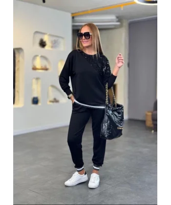 Kadın Modal Kumaş Payetli Sim Ve Ribanalı Detay Ikili Takım