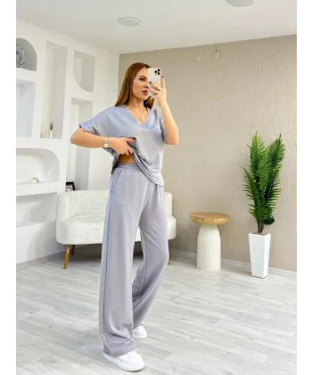 Kadın Modal Kumaş Rahat Kesim V Yaka Eşofman Takımı