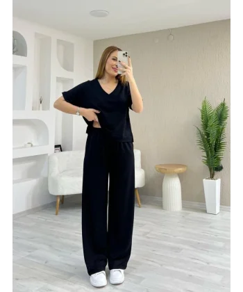 Kadın Modal Kumaş Rahat Kesim V Yaka Eşofman Takımı