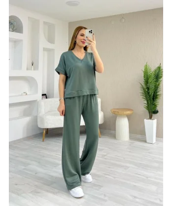 Kadın Modal Kumaş Rahat Kesim V Yaka Eşofman Takımı