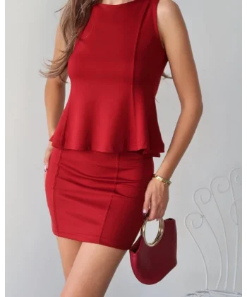 Kadın Modal Kumaş Volanlı Mini Etek Takım