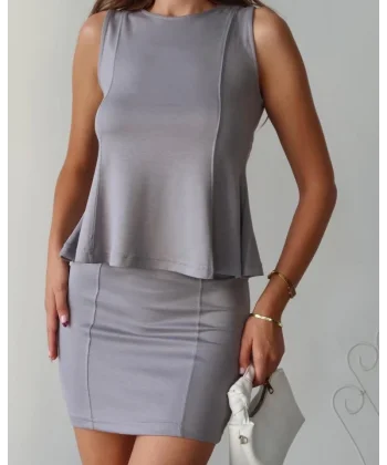 Kadın Modal Kumaş Volanlı Mini Etek Takım