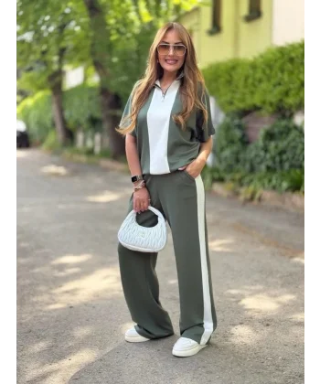 Kadın Modal Kumaş Yakası Fermuarlı şerit Detaylı Takım