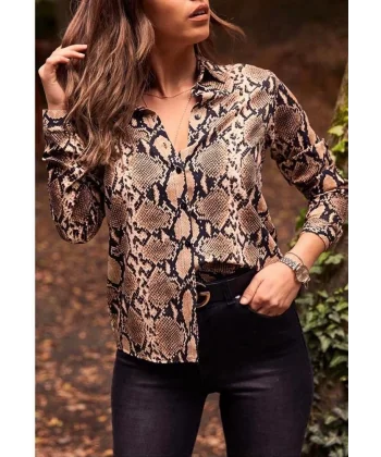 Kadın Moskrep Kumaş Yılan Desenli Gömlek