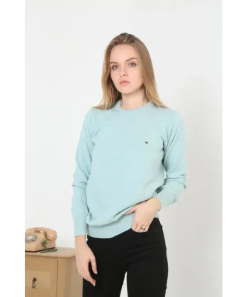 Kadın Nakış İşlemeli Peteli Triko Kazak - Mavi