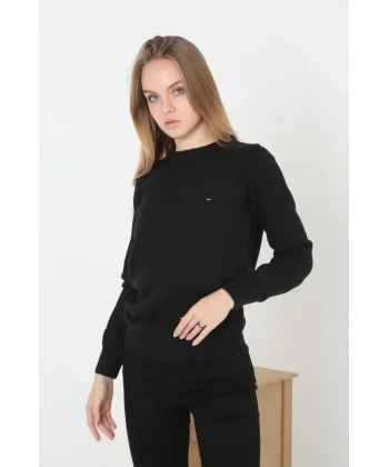 Kadın Nakış İşlemeli Peteli Triko Kazak - Siyah