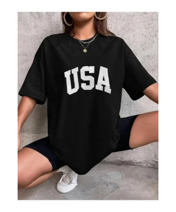 Kadın Nakışlı Oversize T-Shirt - Siyah
