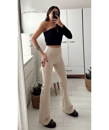 Kadın odal şardonlu Kumaş Ispanyol Paça Yüksek Bel Tayt