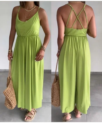 Kadın Omuz Askılı Degaje Yaka ırt Dekolteli Tulum