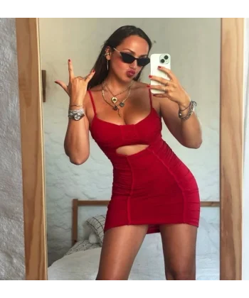 Kadın Omuz Askılı Göbek Ve ırt Dekolteli Gipe Ve Büzgü Detay Fırsat ürün ini Elbise