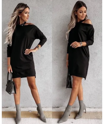 Kadın Omuz Detay İki İplik Mini Elbise