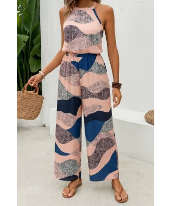 Kadın Omuzlardan Açık Boyundan Geçmeli Beli Lastikli Desenli Dalgıç Tulum