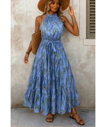 Kadın Omuzlardan Açık Boyundan Geçmeli Desenli Süprem Bluz