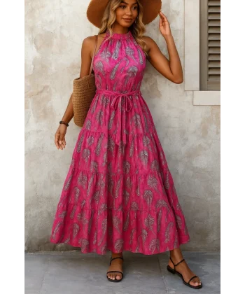 Kadın Omuzlardan Açık Boyundan Geçmeli Desenli Süprem Bluz