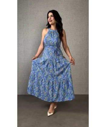 Kadın Omuzlardan Açık Boyundan Geçmeli Desenli Süprem Bluz