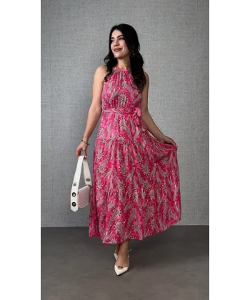 Kadın Omuzlardan Açık Boyundan Geçmeli Desenli Süprem Bluz