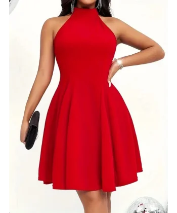 Kadın Omuzlardan Açık Daire Yakalı Janjan Krep Elbise