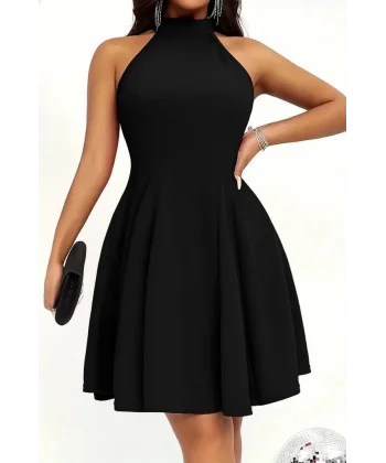 Kadın Omuzlardan Açık Daire Yakalı Janjan Krep Elbise