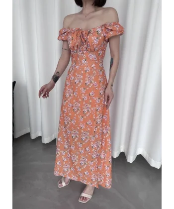 Kadın Önden Bagacık Detaylı Elbise - Turuncu