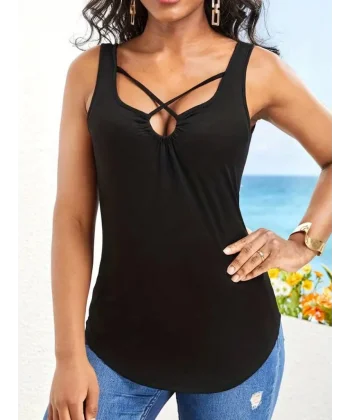 Kadın önden çapraz Detay şerit Askılı Viskon Bluz