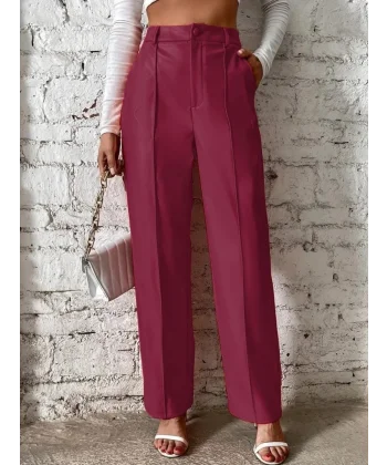 Kadın önden Fermuarlı Cepli Geniş Kesim Lame Deri Pantolon