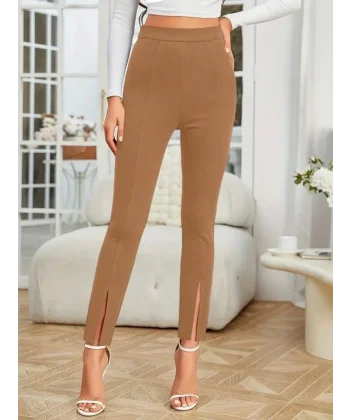 Kadın önden Yırtmaçlı Yüksek Bel Ithal Krep Pantolon