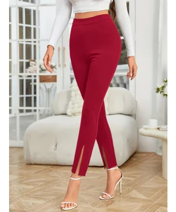 Kadın önden Yırtmaçlı Yüksek Bel Ithal Krep Pantolon