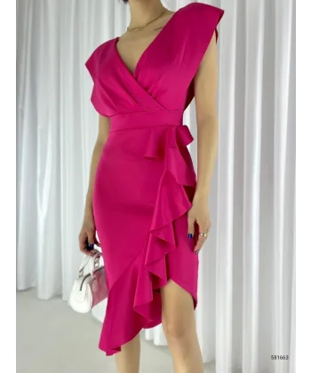 Kadın Önü Fırfırlı Midi Boy Elbise