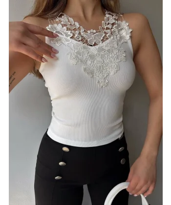 Kadın Ottoman Kumaş Dantel Detaylı Bluz