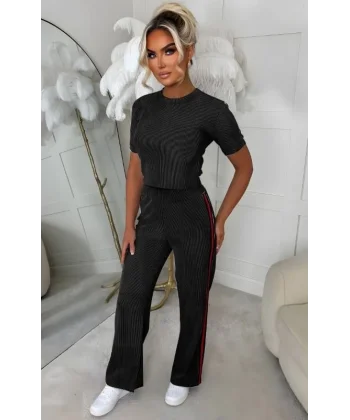 Kadın Ottoman Kumaş şerit Detaylı Ikili Takım