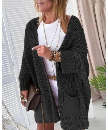 Kadın Oversize Kalıp Cep Detay Salaş Triko Hırka