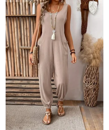 Kadın Paçası Lastikli Sıfır Kol Elegant Tulum