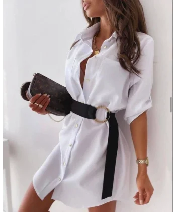 Kadın Pamuk Polyester Kumaş Gömlek Elbise