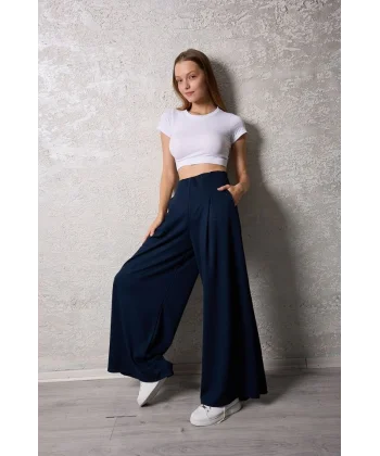 Kadın Pileli Gizli Cep Detay Salaş Pantolon