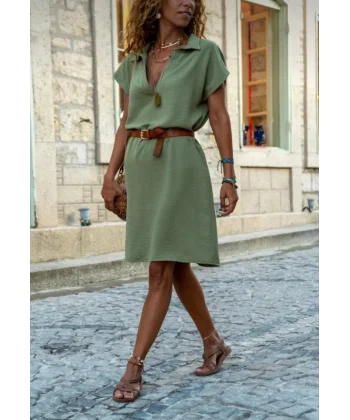 Kadın Polo Yaka Detaylı Aerobin Kumaş Elbise