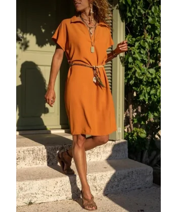 Kadın Polo Yaka Detaylı Aerobin Kumaş Elbise