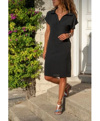 Kadın Polo Yaka Detaylı Aerobin Kumaş Elbise