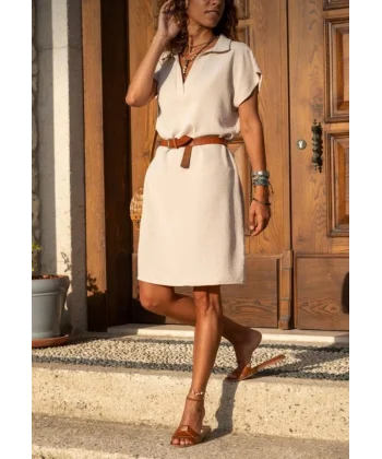 Kadın Polo Yaka Detaylı Aerobin Kumaş Elbise