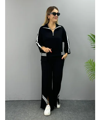 Kadın Polo Yaka Paça Yırtmaçlı Ribanalı İkili Takım