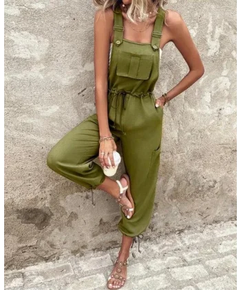 Kadın Poplin Kumaş Likralı Askılı Tulum