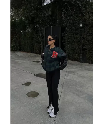 Kadın Pötikare Desen Nakışlı Kolej Ceket - Haki