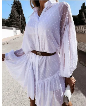 Kadın Puantiyeli Içi Astarlı Tül Elbise