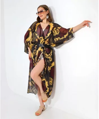 Kadın Rahat Kesim Şifon Kimono - Kahve