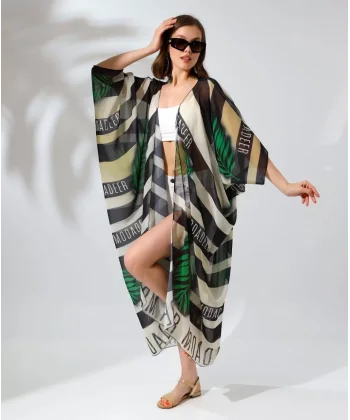 Kadın Rahat Kesim Şifon Kimono - Yeşil